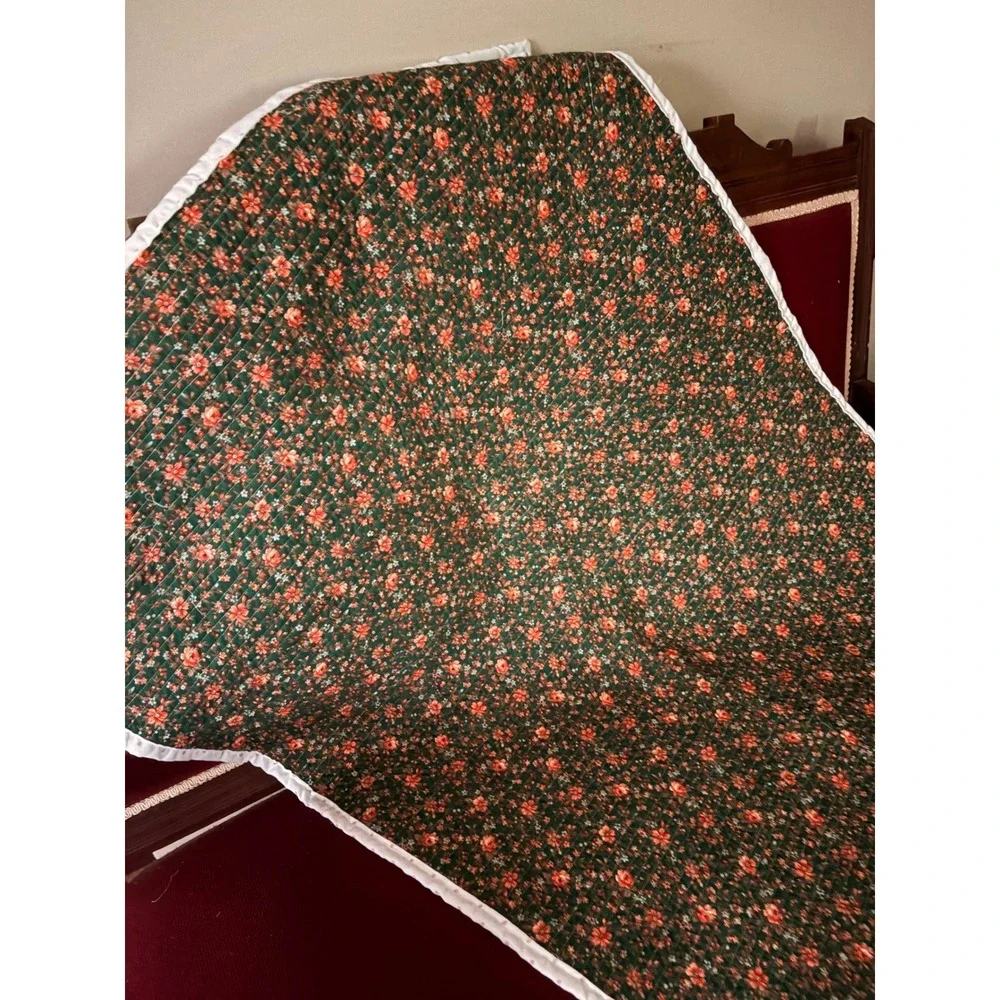 Handmade Irish Chain Patchwork Quilt Teal White Floral Reverse Cottagecore Throw